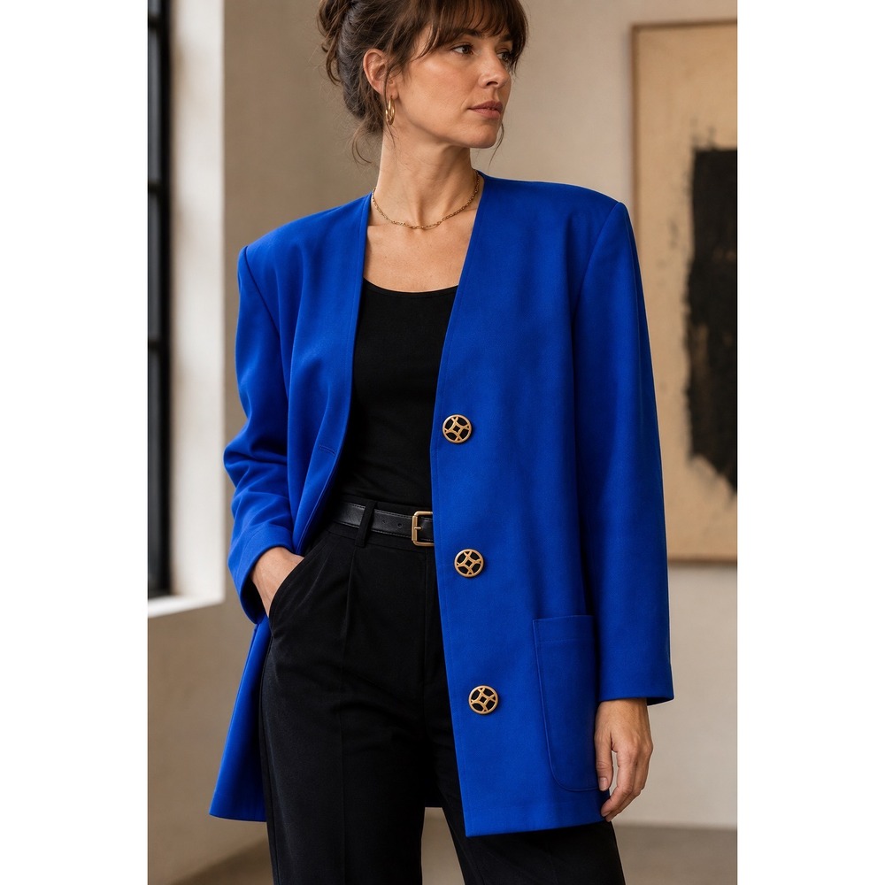 Vintage Lilli Ann Blazer Made USA ILGWU Union Label Cobalt Blue Gold Buttons